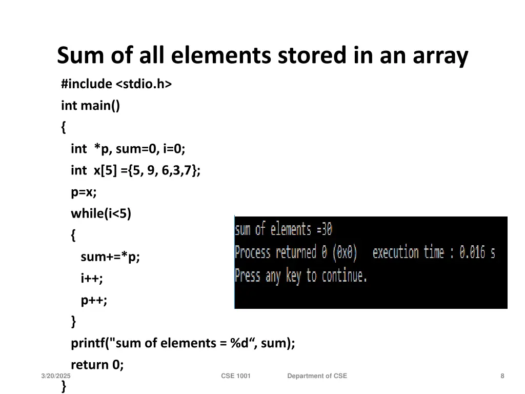sum of all elements stored in an array