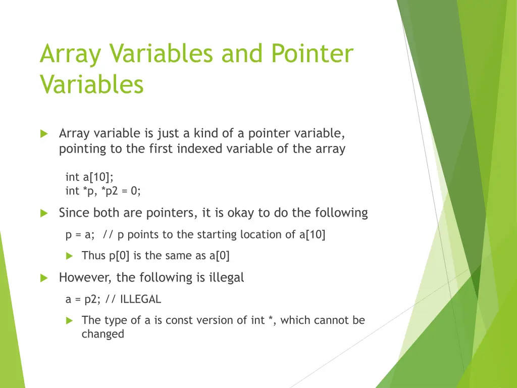 array variables and pointer variables