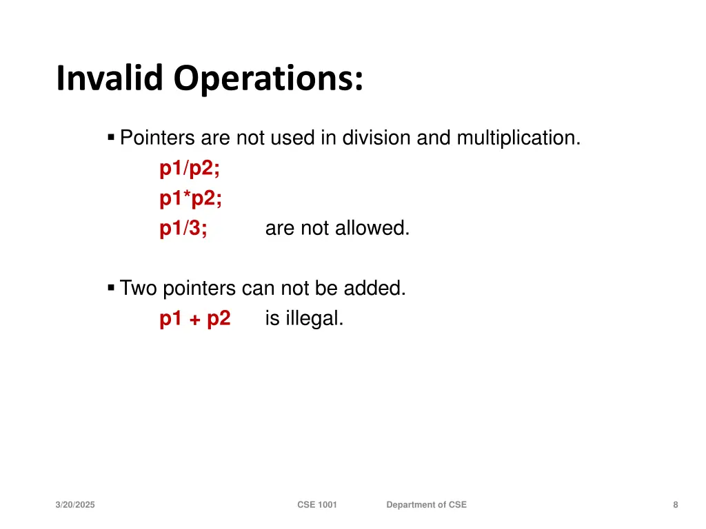 invalid operations