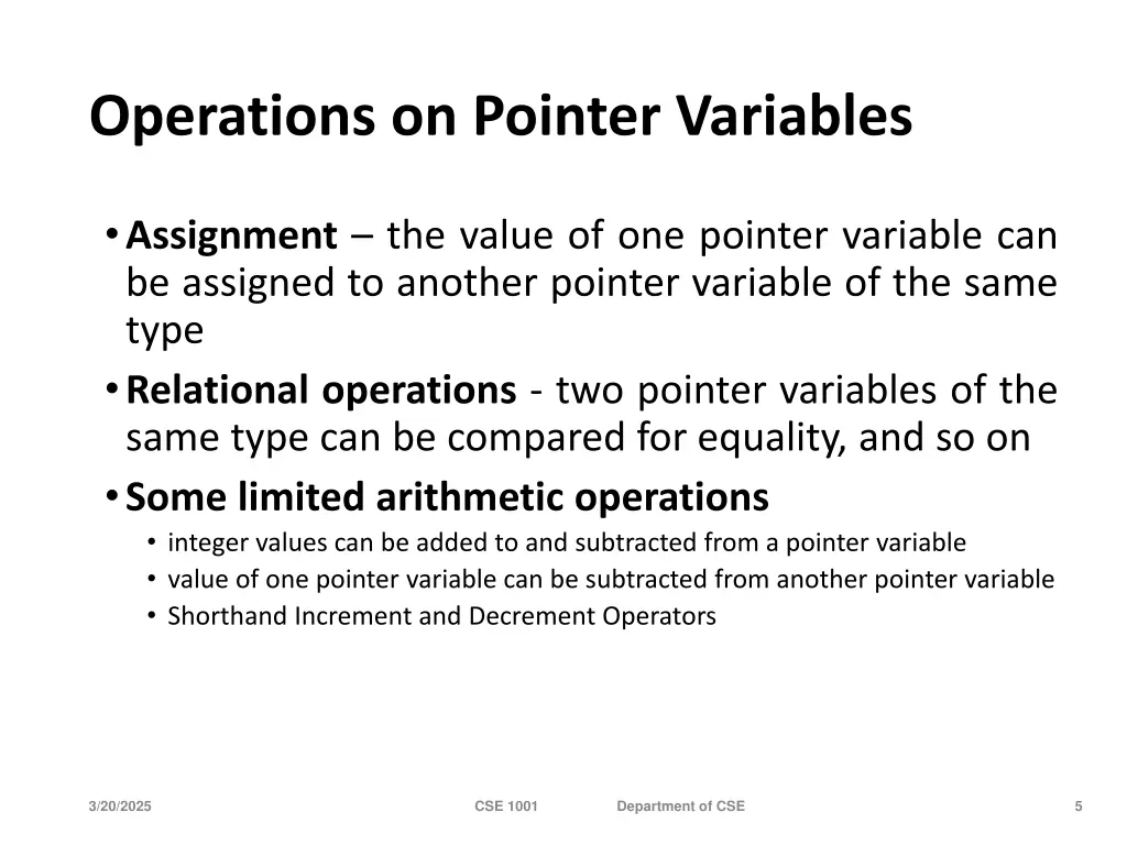 operations on pointer variables