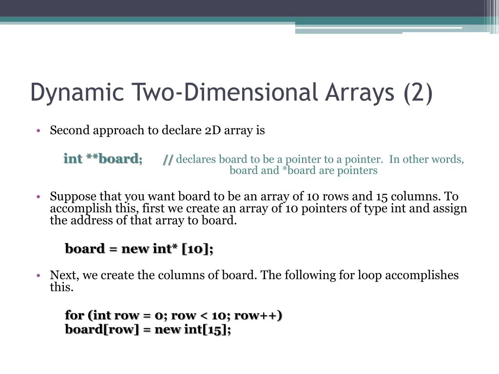dynamic two dimensional arrays 2