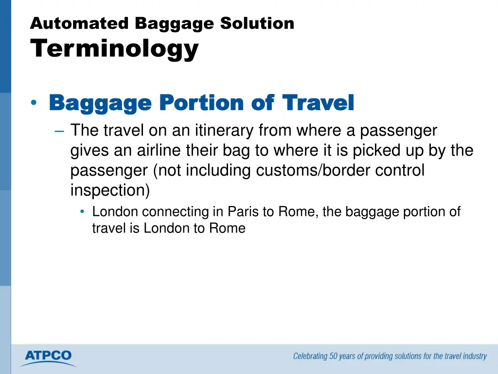 automated baggage solution terminology