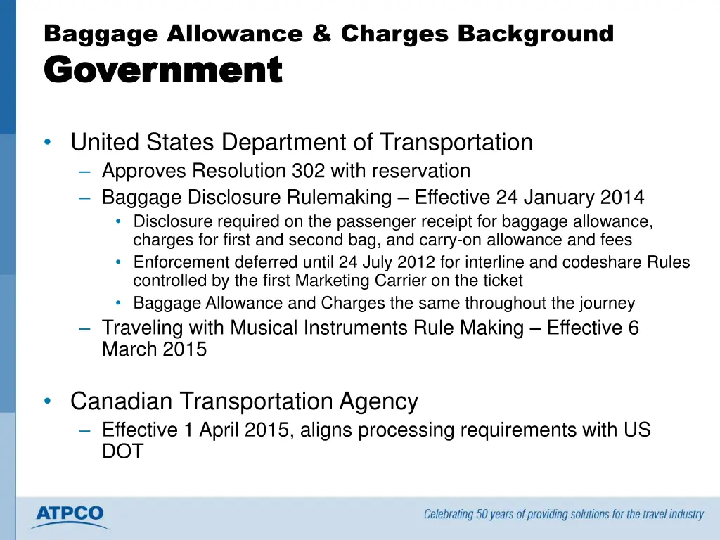 baggage allowance charges background government
