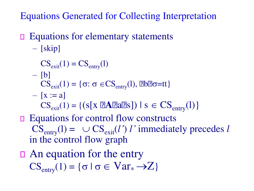 equations generated for collecting interpretation
