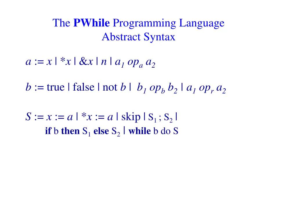 the pwhile programming language abstract syntax