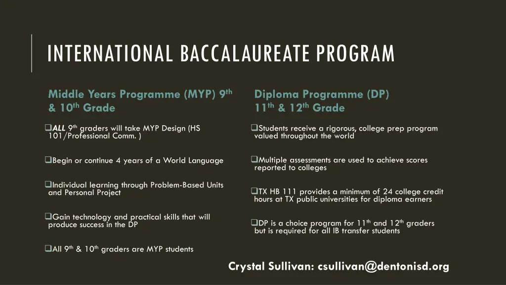 international baccalaureate program