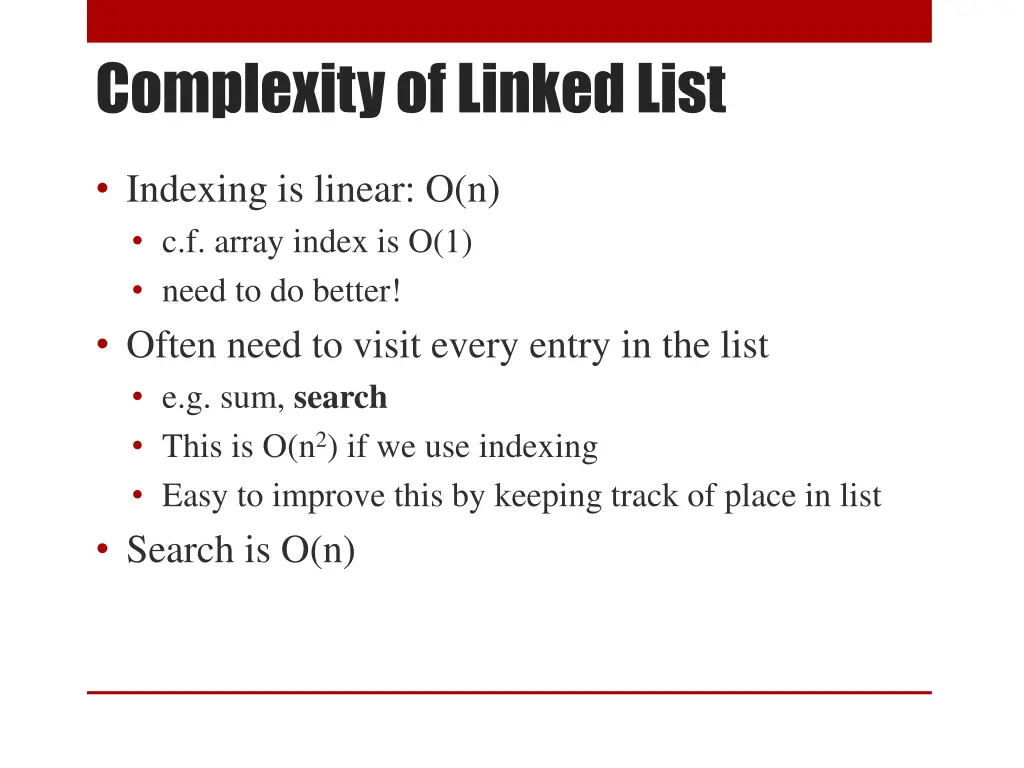 complexity of linked list