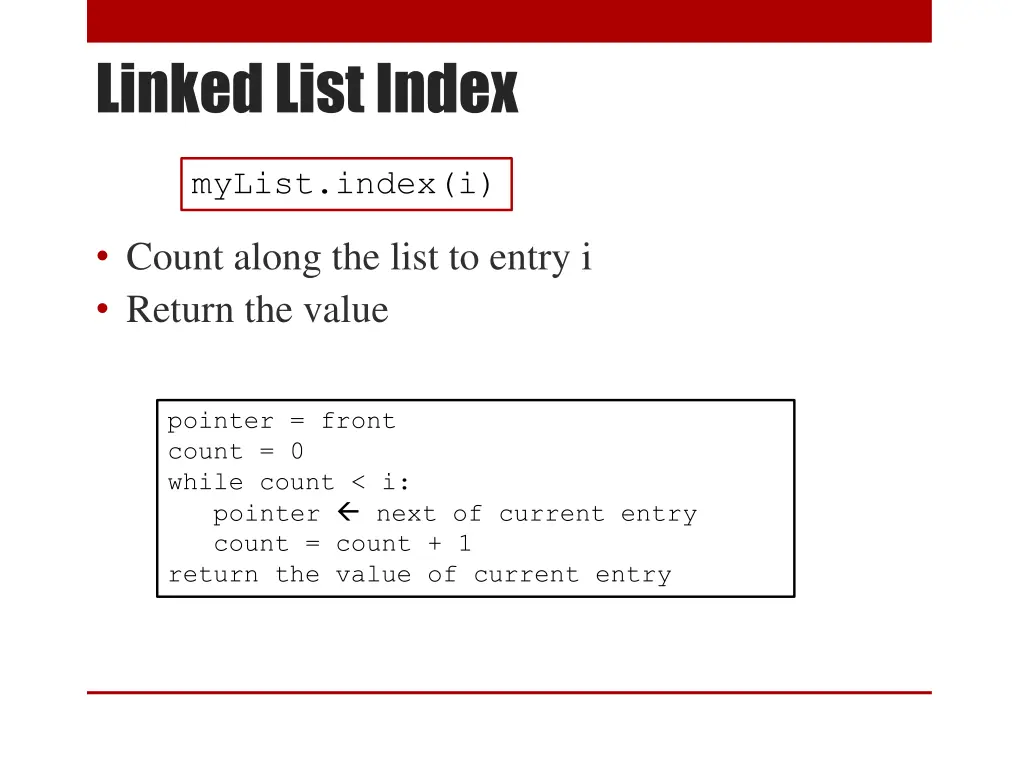 linked list index