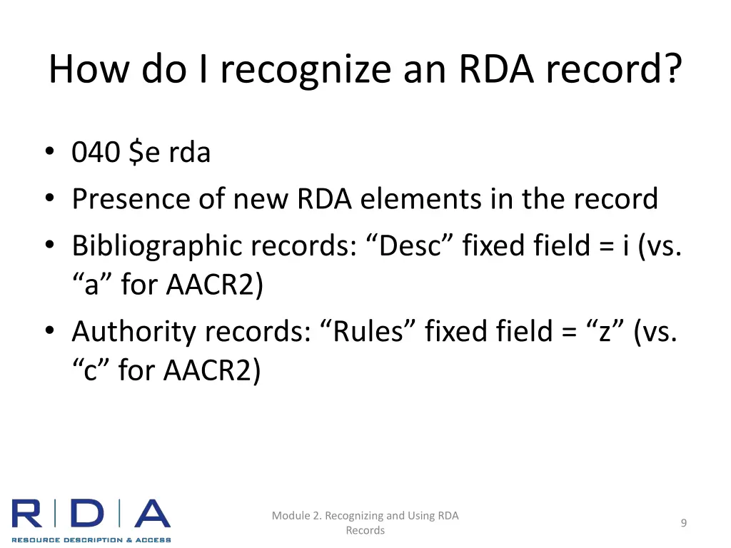 how do i recognize an rda record