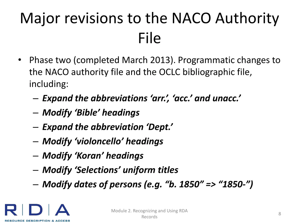 major revisions to the naco authority file 1