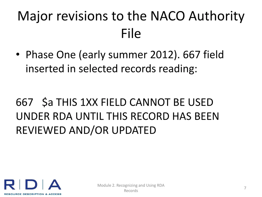 major revisions to the naco authority file