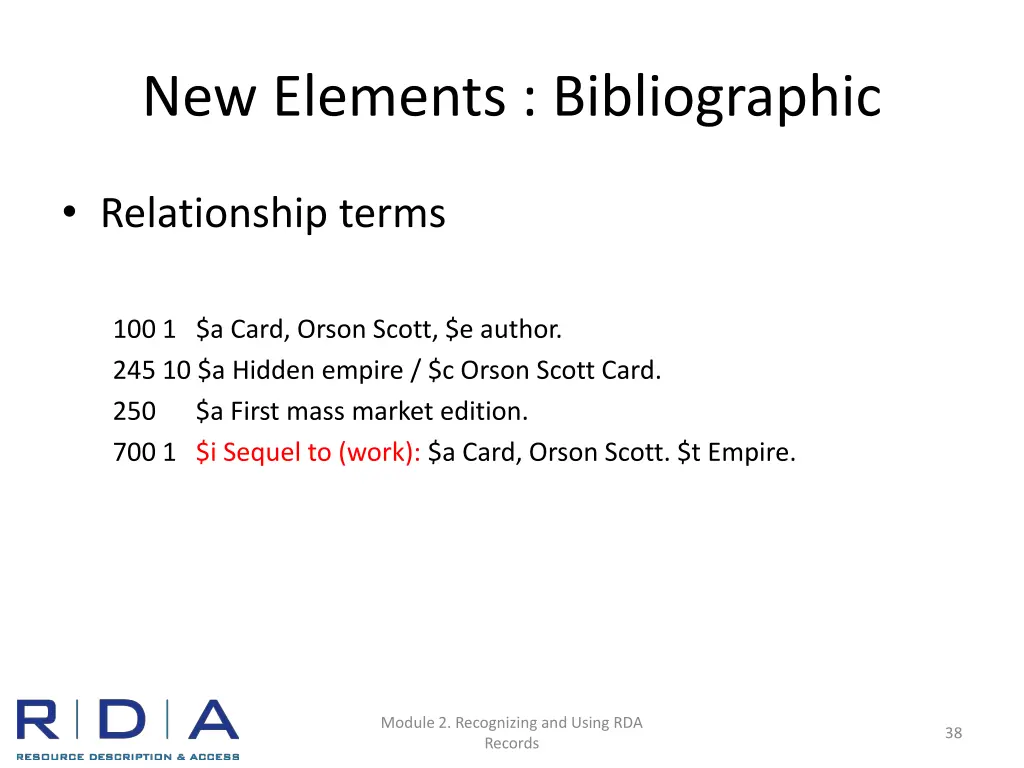 new elements bibliographic 2