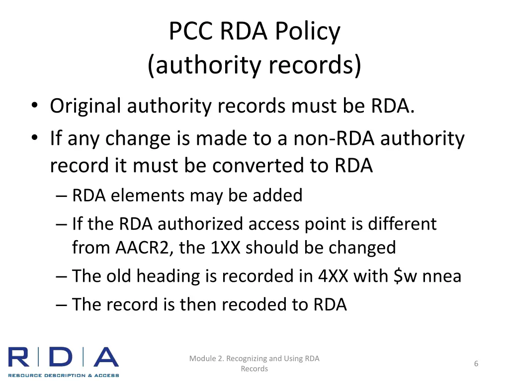 pcc rda policy authority records
