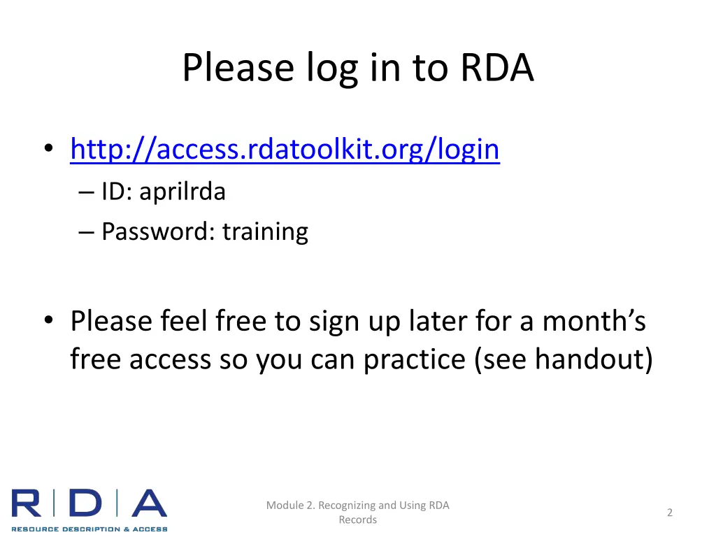 please log in to rda