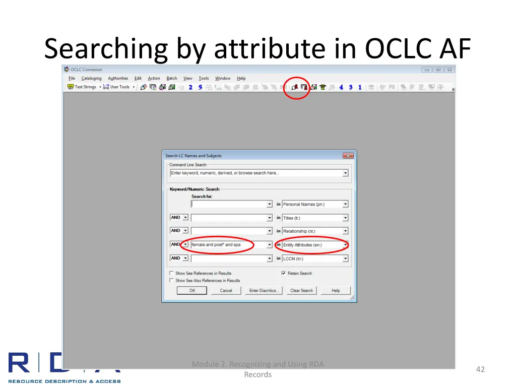 searching by attribute in oclc af