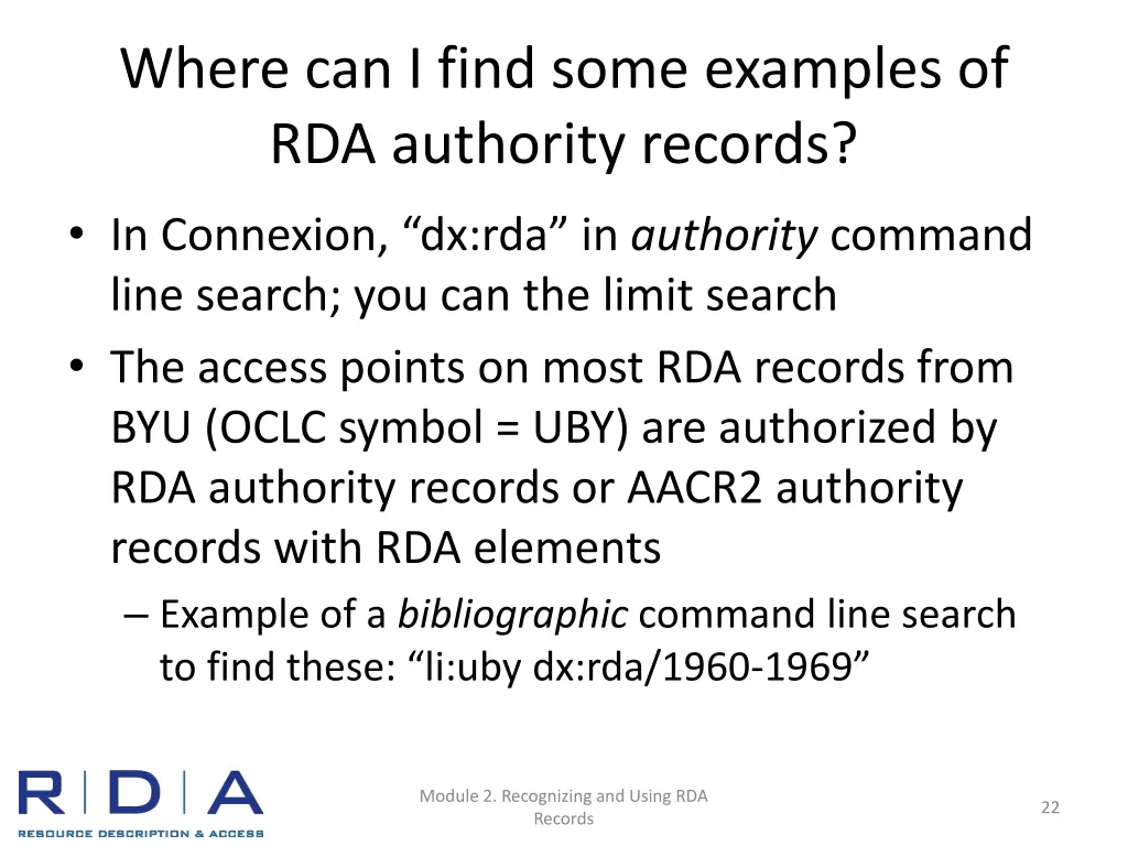 where can i find some examples of rda authority