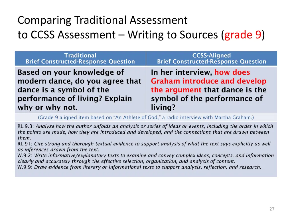 comparing traditional assessment to ccss