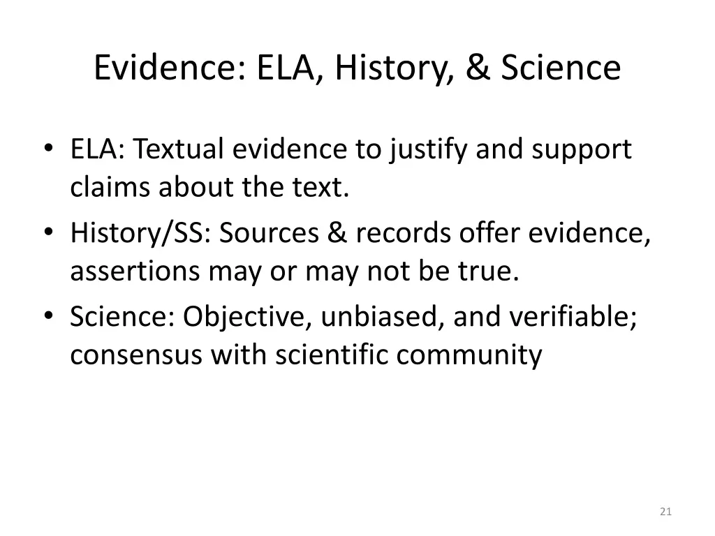 evidence ela history science