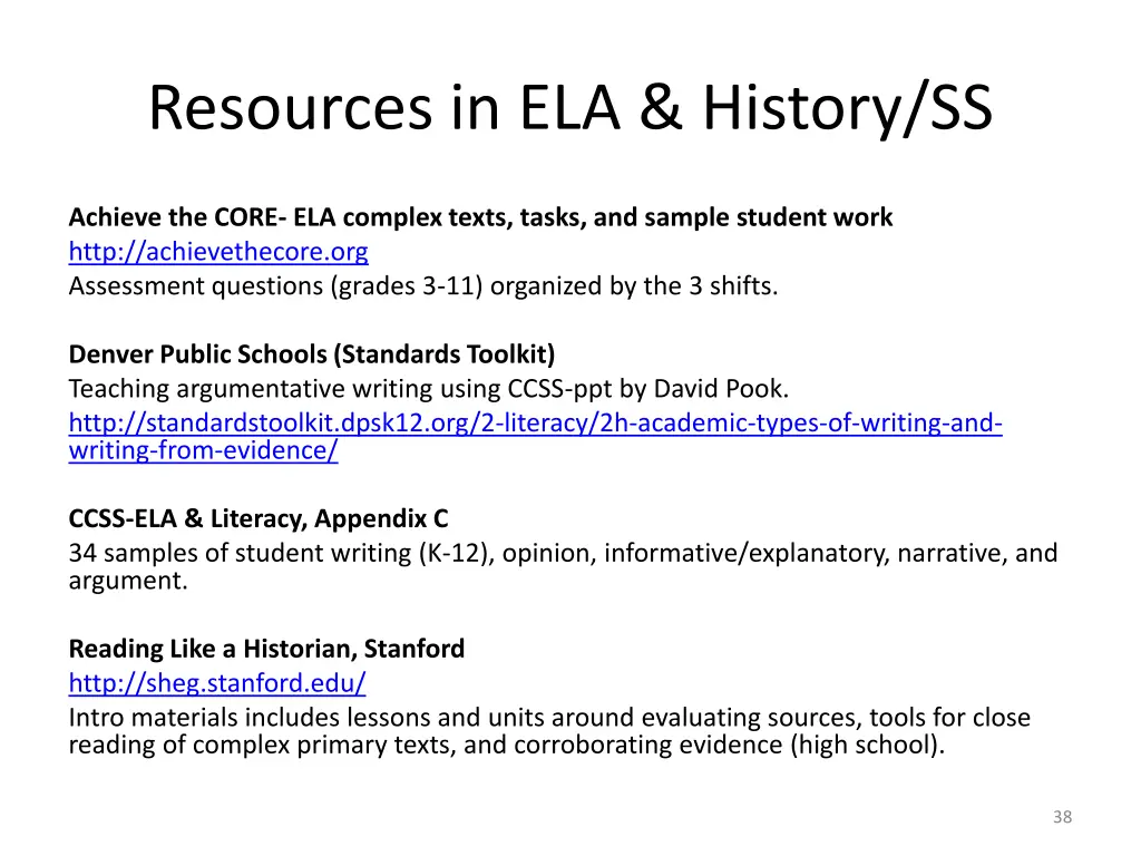 resources in ela history ss