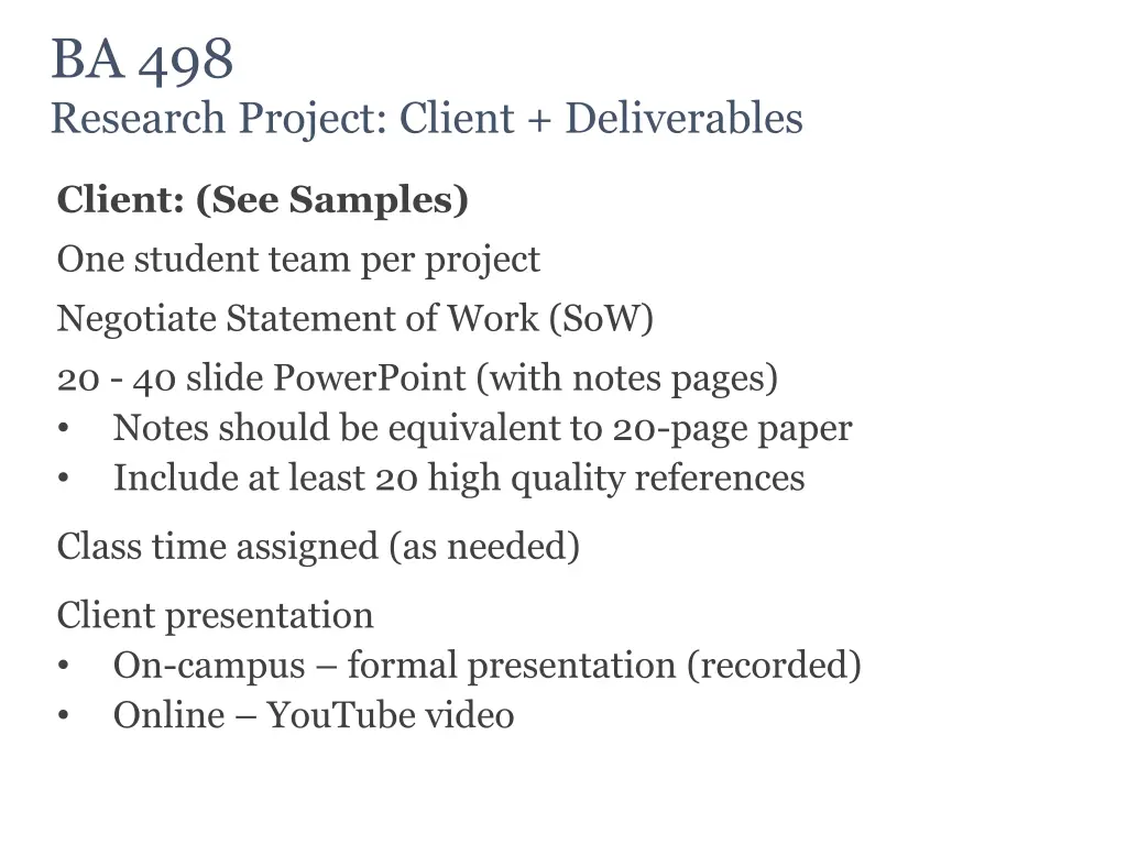 ba 498 research project client deliverables