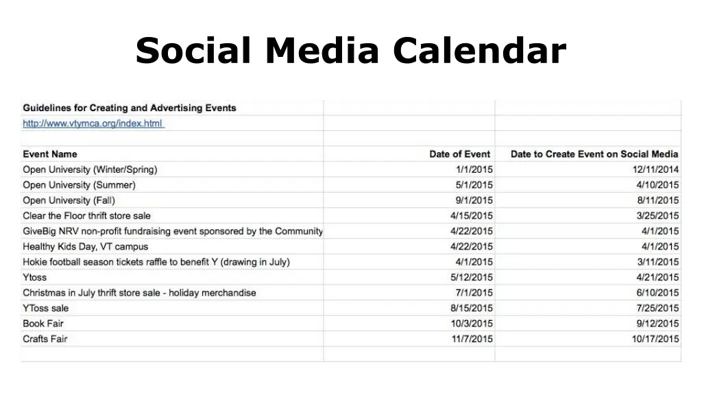 social media calendar