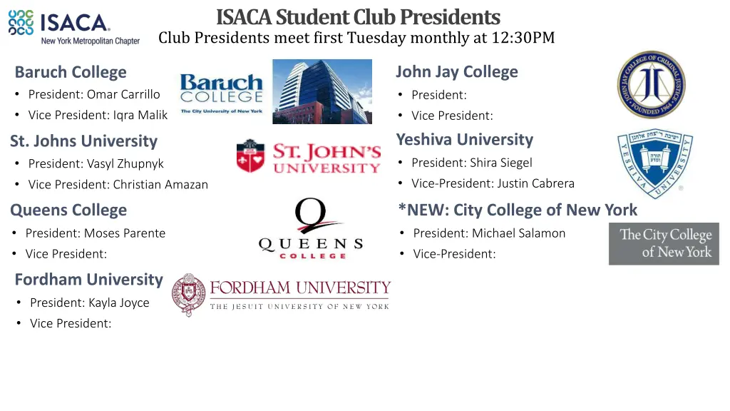 isaca student club presidents club presidents