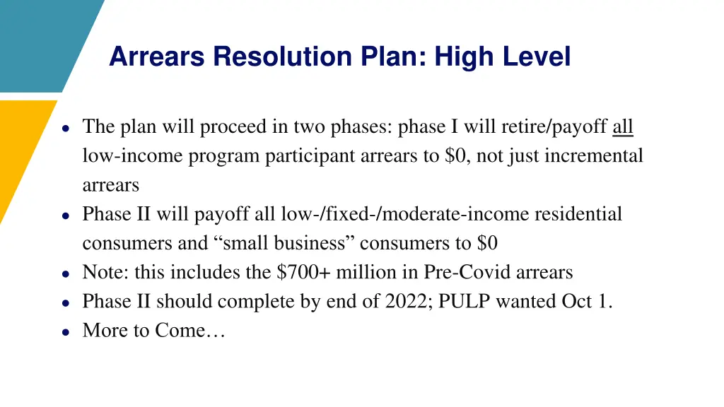 arrears resolution plan high level