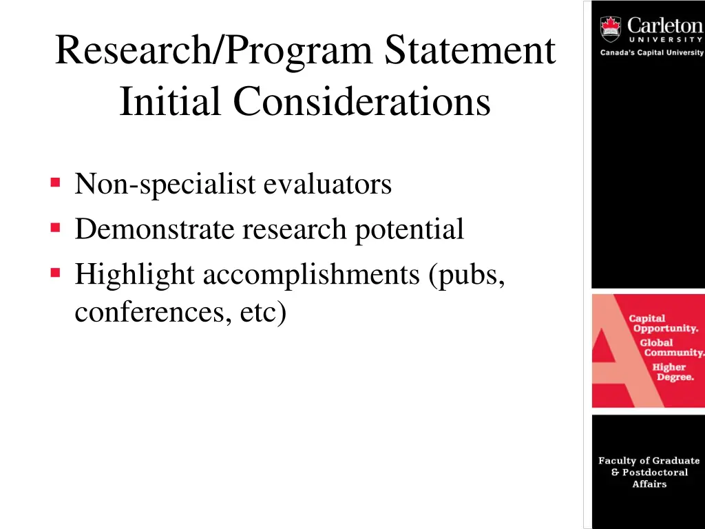 research program statement initial considerations