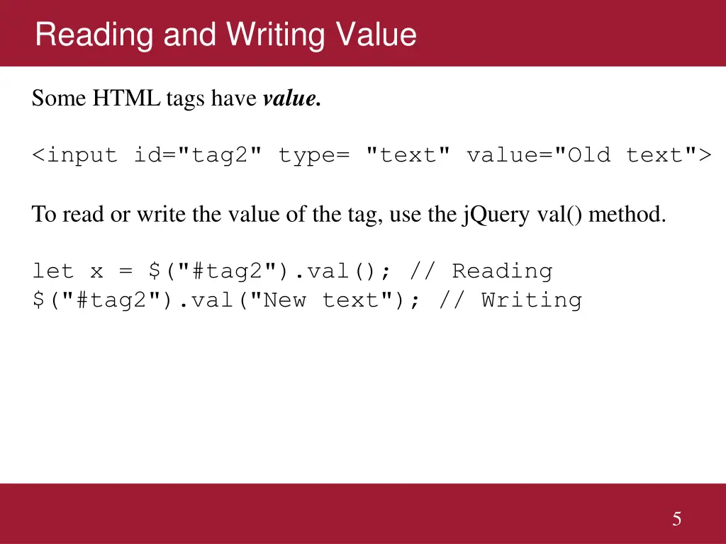 reading and writing value
