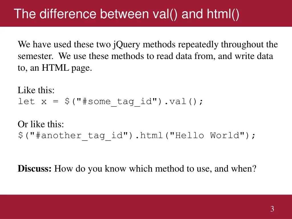 the difference between val and html