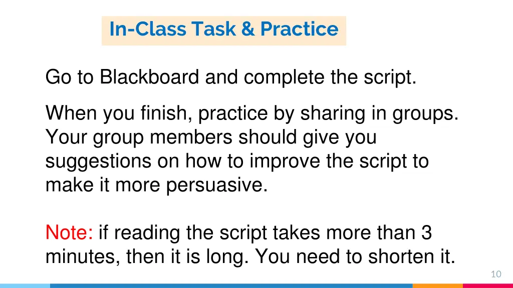in class task practice