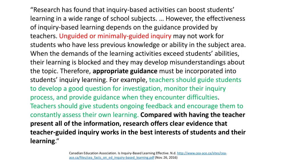 research has found that inquiry based activities