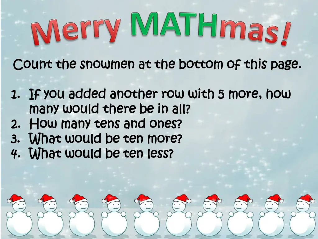 count the snowmen at the bottom of this page