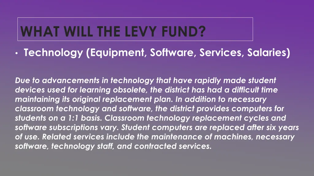 what will the levy fund 1
