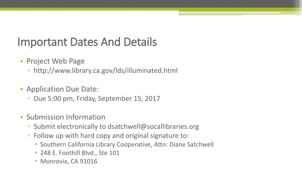 important dates and details important dates