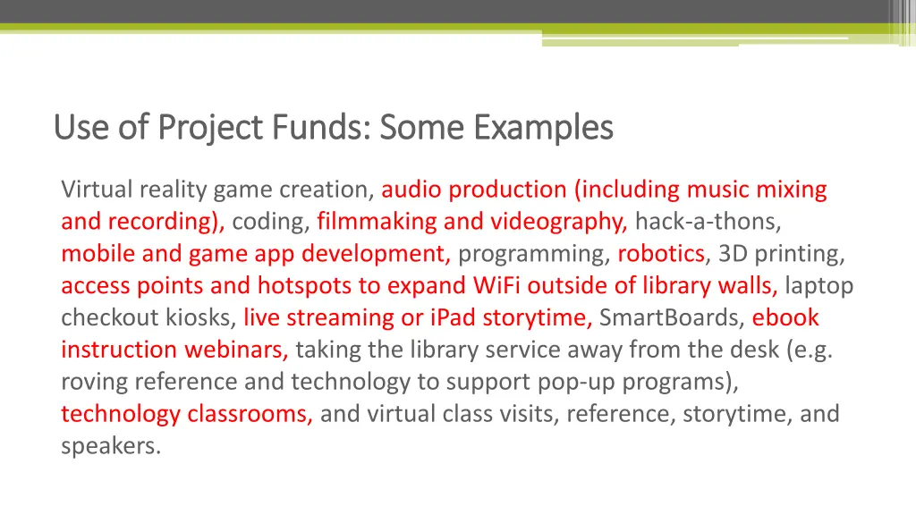 use of project funds some examples use of project