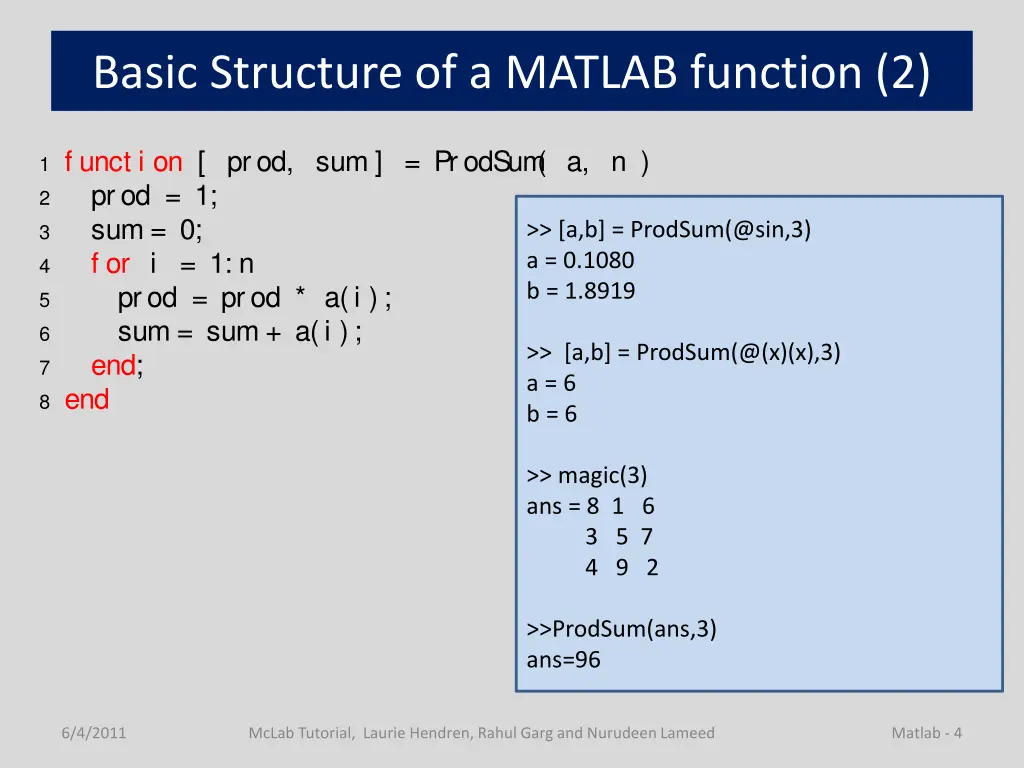 basic structure of a matlab function 2