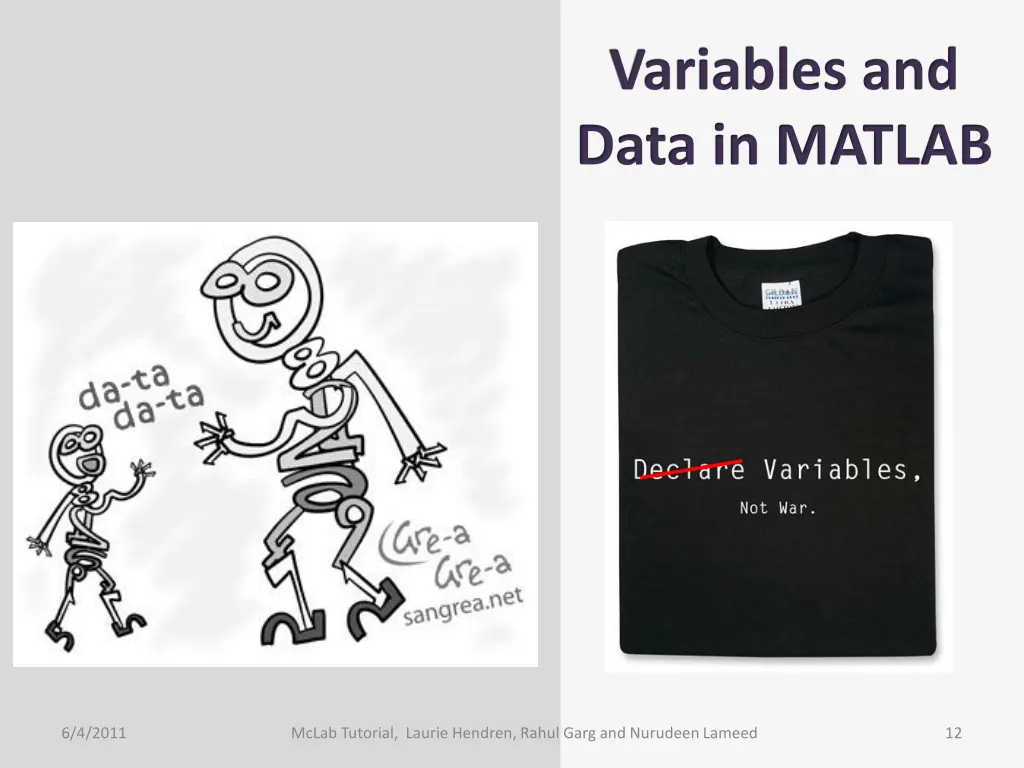 variables and data in matlab