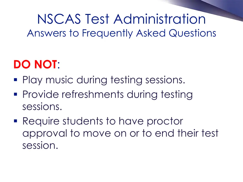 nscas test administration answers to frequently