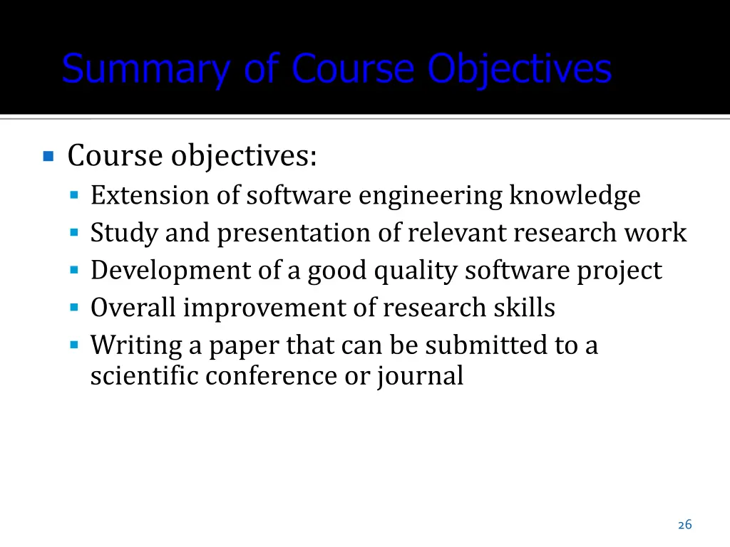 course objectives extension of software