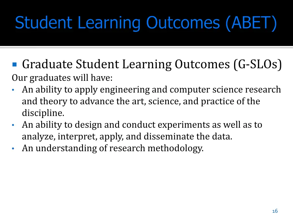 graduate student learning outcomes g slos