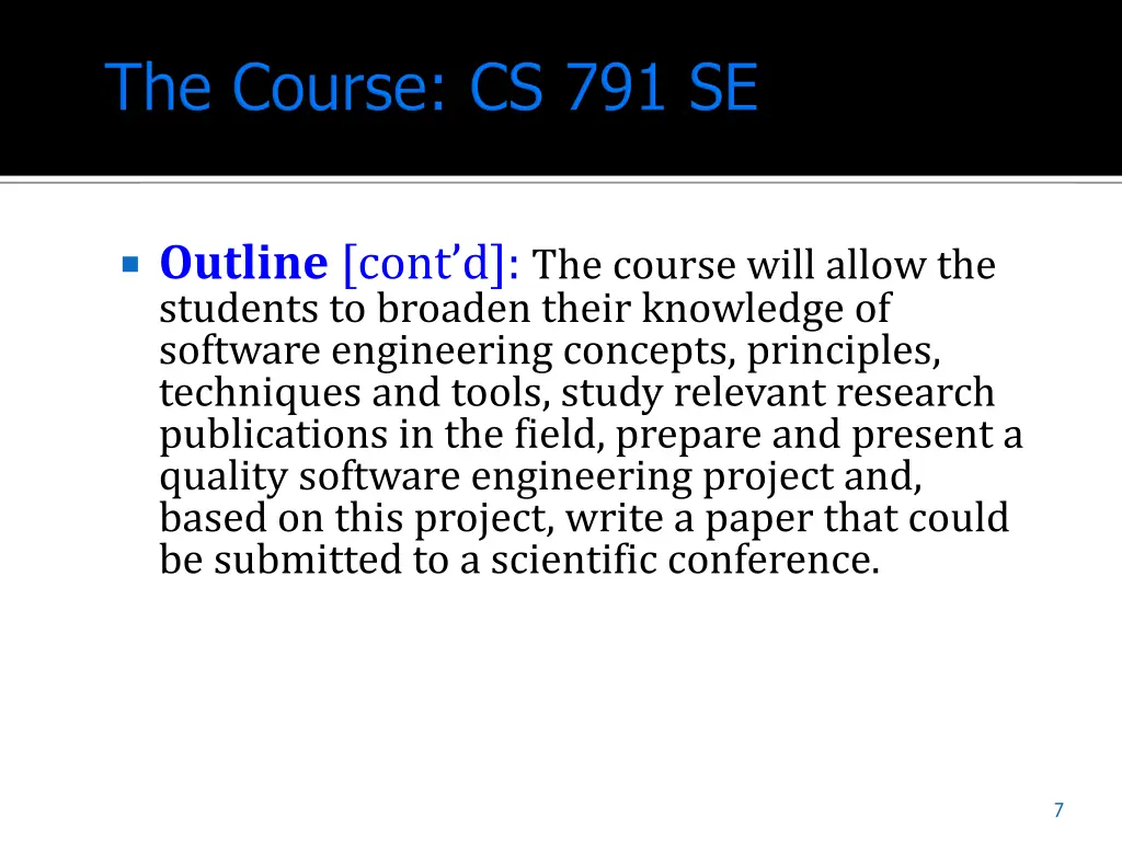 outline cont d the course will allow the students