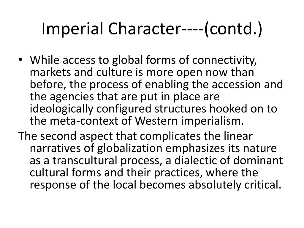 imperial character contd