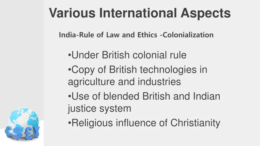 various international aspects 10
