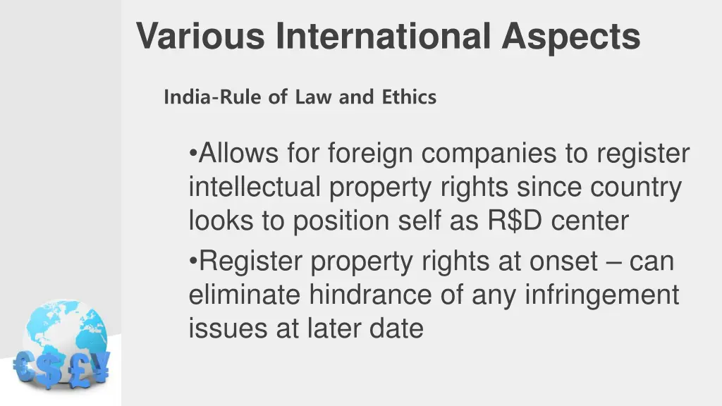 various international aspects 12