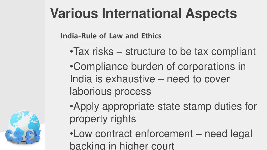 various international aspects 13