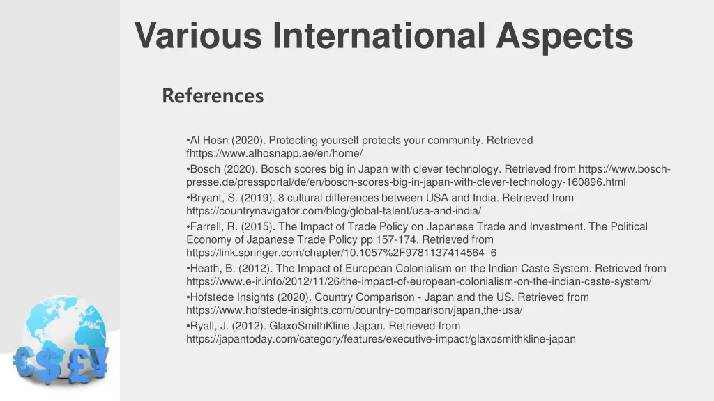 various international aspects 20