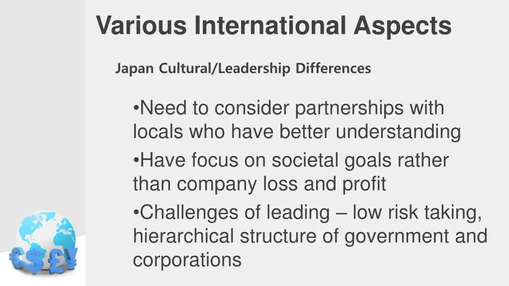 various international aspects 6