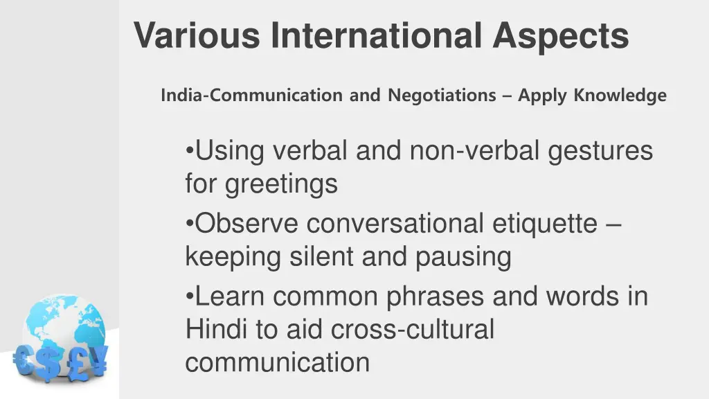 various international aspects 9