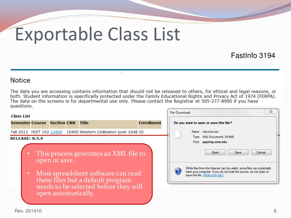 exportable class list